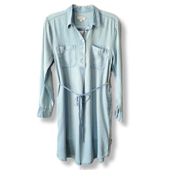 Tencel Chambray Blue Shirt Dress S Midi Coastal Casual Minimalist Neutral Beachy - Picture 1 of 8